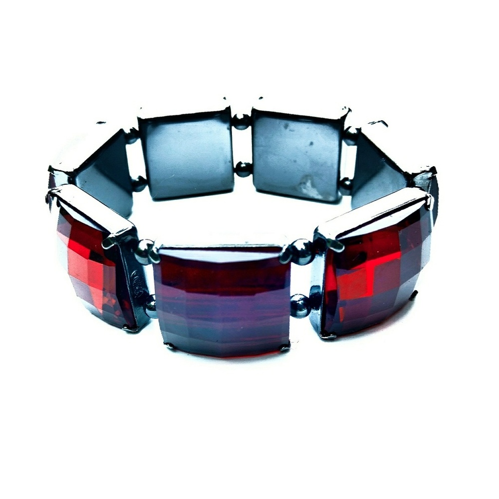 Vintage 1980s Red Faceted Stretch Bracelet & Ring